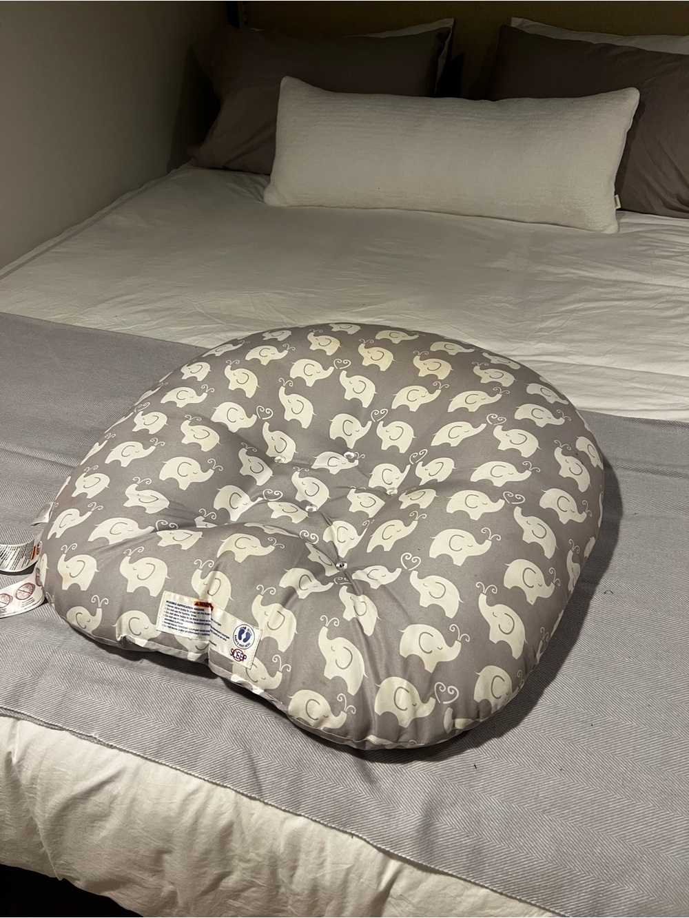 Boppy Gray Nursing Pillow with Cream Elephant Print